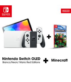Bundle Nintendo Switch OLED Bianco / Neon / Mario Red Editions + Minecraft 