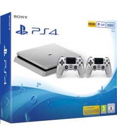 PS4 500GB Slim Silver + 2 DualShock V2 Silver (D Chassis)