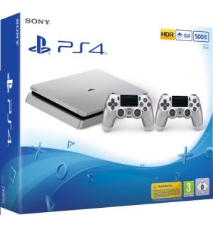 PS4 500GB Slim Silver + 2 DualShock V2 Silver (D Chassis)